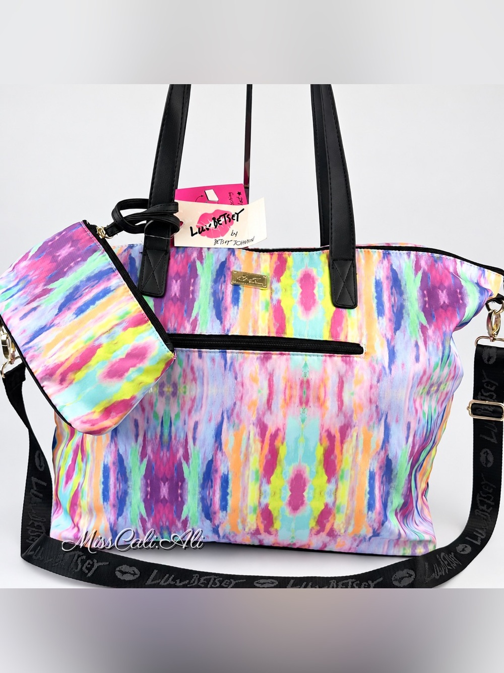 NWT BETSEY JOHNSON Jaycee Tie-Dye Overnighter Weekender Bag + Pouch